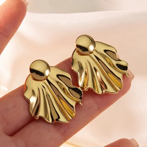 Stainless Steel Stud Earrings Pleated Fan Shape Fish Tail Texture Dual Way Wear Exaggerated Luxury Jewelry For Women