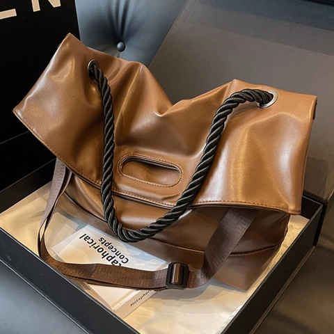 Borsa Tote Vintage Da Donna Grande Capacità In Morbida Pelle PU Borsa A Tracolla Con Manico In Corda Intrecciata Per Uso Quotidiano