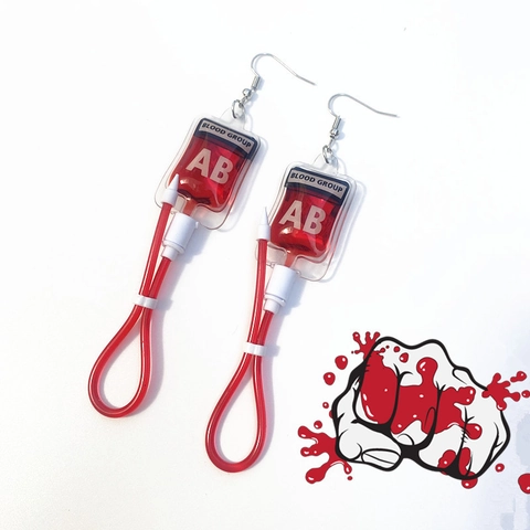 Orecchini E Collana Sacca Di Sangue Plastica Simulata Gruppo Sanguigno Tema Medico Harajuku Y2K Gioielli Sottocultura