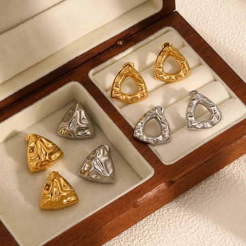 Vintage Gehämmert Dreieck Ohrstecker Edelstahl Geometrisch Unregelmäßig Vergoldet Schmuck Damen