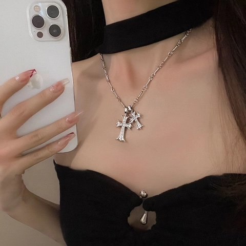 Collana Con Pendente Croci Lega Strass Catena Di Clavicola Stile Minimalista Coreano Gioielli Eleganti Donne