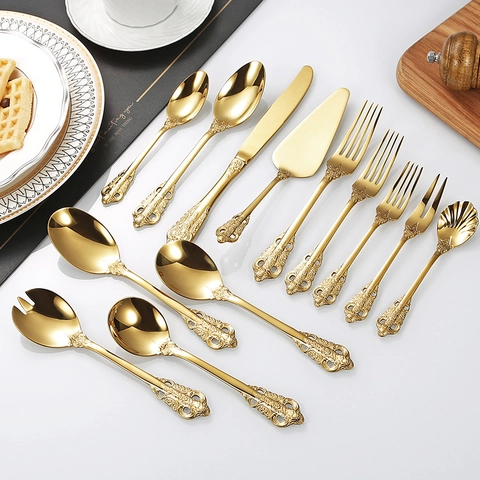 Royal 304 Stainless Steel Cutlery Retro Embossed Fork Spoon Knife Baroque Style Wedding Party Dining