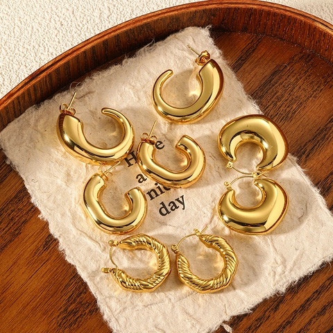 Stainless Steel 18K Gold Plated G-Shaped Hollow Earrings For Women Minimalist Geometric Hoop Earrings Fashion Jewelry Gift