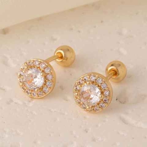 Geometric Stud Earrings Gold Plated Copper Cubic Zirconia Dainty Screw Back Minimalist Jewelry For Women