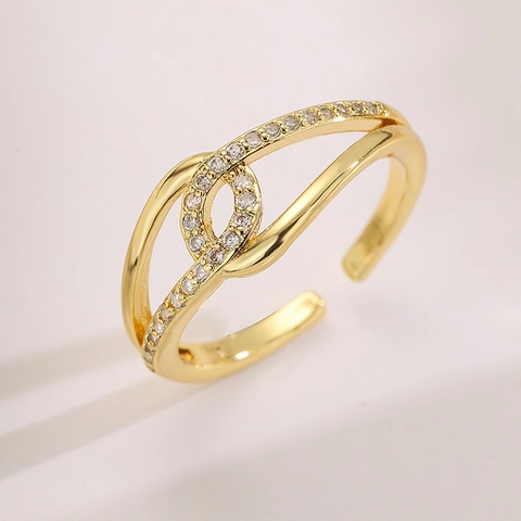 Anello Aperto Geometrico In Rame Placcato Oro 18K Zirconi Regolabile Cuore Infinito Gioielli Minimalisti Per Donna