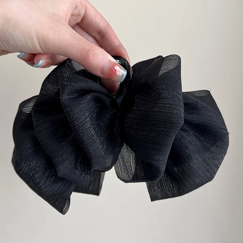 Pinza Per Capelli Con Fiocco In Rete Oversize Elegante Tessuto Luccicante Stile Coreano Accessori Per Capelli Per Donne Ragazze