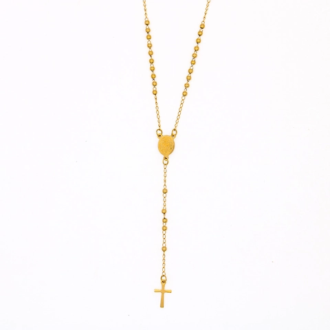 Trendy Gold Plated Stainless Steel Cross Pendant Rosary Necklace With Religious Medallion Miraculous Medal Jewelry