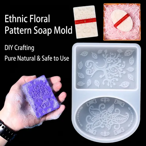 Exotische Silikonform Mit Ethnischem Muster Für DIY Handgemachte Seife Kerze Harz Gips Dual Hohlraum Rechteckig Oval Weich Flexibel