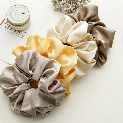 Large Satin Scrunchies High Elasticity Satin Like Fabric Hair Ties Oversized Solid Color Floral Ponytail Holder For Women