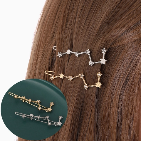Mode Grote Beer Sterrenbeeld Ster Strass Haarclip Legering Verguld Goud Zilver Bobby Pin Haaraccessoires Voor Dames