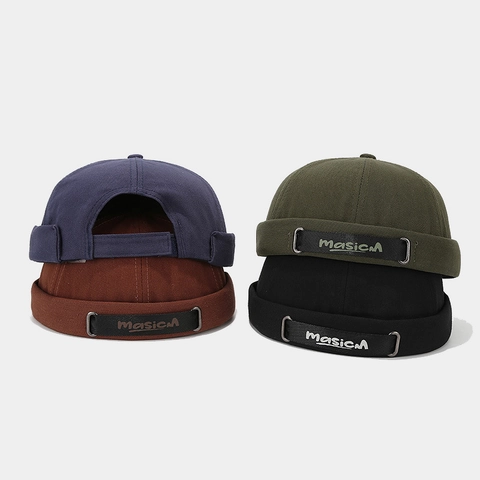 Berretto Docker Senza Tesa Retro Cotone Twill Nastro Lettere Regolabile Miki Hat Street Landlord Cap