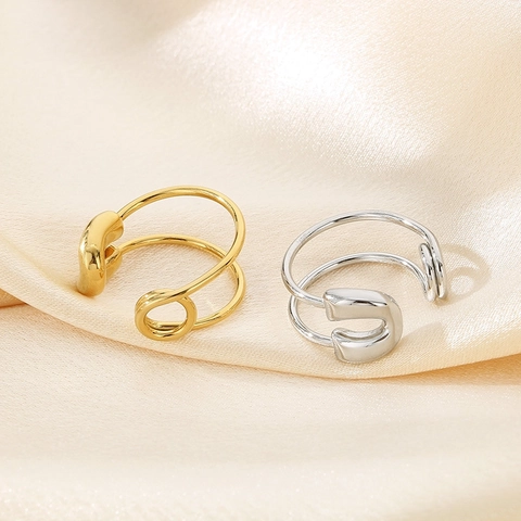 Bague Ouverte Épingle De Sûreté En Acier Inoxydable Minimaliste Double Couche Spirale Ajustable Punk Bijoux Pour Femmes