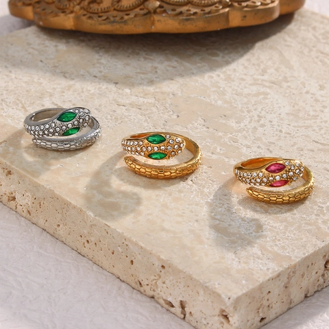 Vintage Slang Ring Roestvrij Staal 18K Verguld Zirconia Verstelbaar Open Ring Mode Sieraden Voor Vrouwen Cadeau