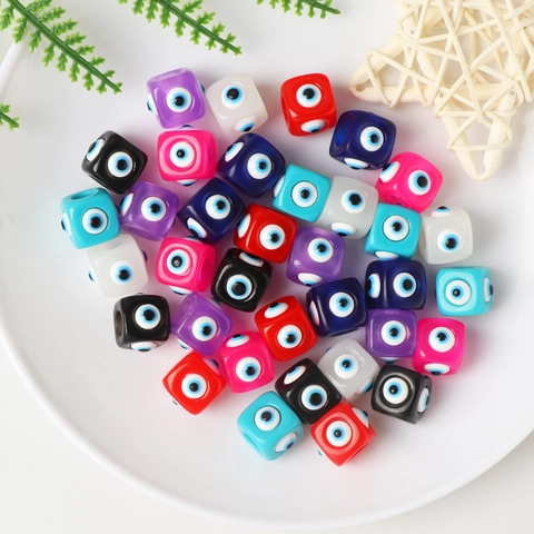 Perles Carrées Mauvais Œil Résine Colorées Cube Perles Intercalaires Pour Création De Bijoux DIY Bracelet Collier Artisanat