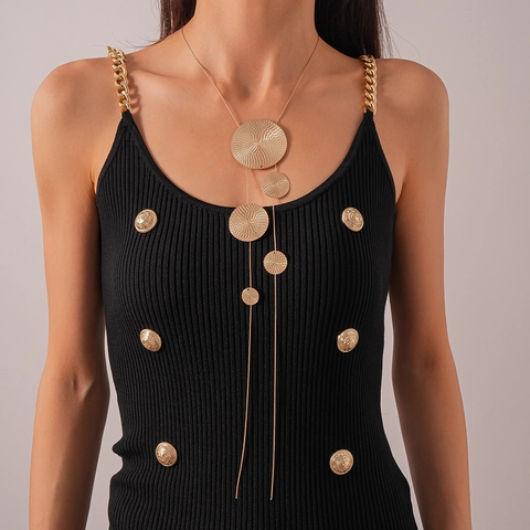 Minimalistische Lange Halskette Legierung Metall Geometrische Runde Scheiben Spiralstruktur Für Damen Chic Schmuck