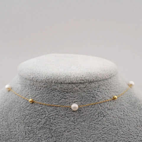 Elegante Collana Di Süßwasserperle D'acqua Dolce In Acciaio Al Titanio Placcato Oro Choker Per Donna Catena Da Clavicola