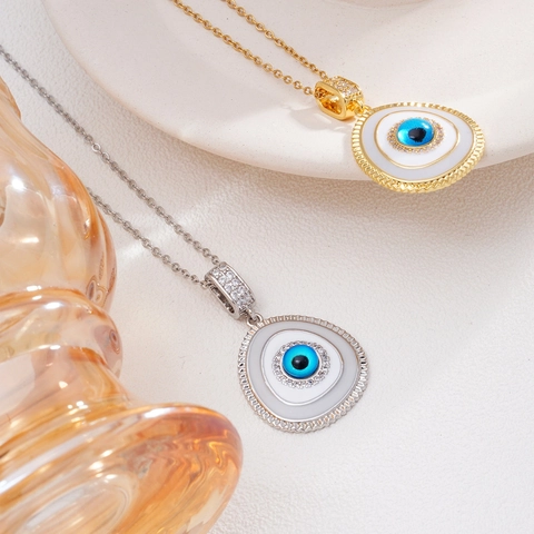 Collana con Ciondolo Malocchio Turco per Donna in Rame Placcato Oro con Strass Intarsiati Gioielli Catena Clavicola Regalo