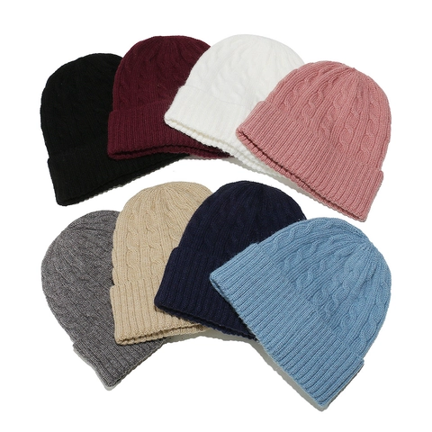 Beanie Hat Acrylic Cable Knit Cuffed Thick Warm Thermal Winter Windproof Outdoor Casual Solid Color