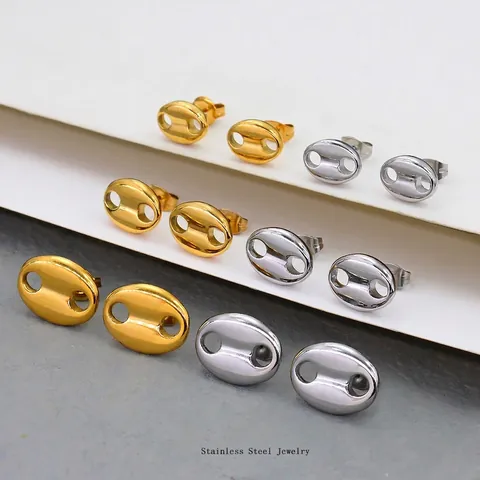 Coffee Bean Stud Earrings Stainless Steel Oval Geometric Mirror Polished Daily Fashion Jewelry For Women