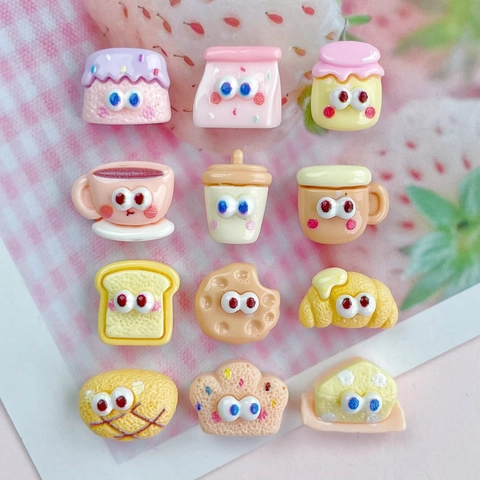 Mini Cartoon Food Bread Drink Resin Charms Flatback Cabochons For DIY Earring Nail Art Decoration Cute Jewelry Accessory