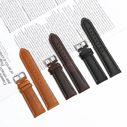 Vintage Cowhide Leather Watch Band For Men Women Quick Release Strap With Stainless Steel Buckle Universal Watch Accessory