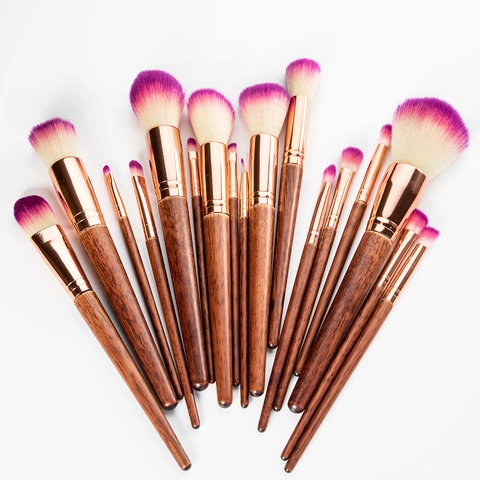 Professionelle Make-up-Pinsel Holzgriff Synthetikfaser Lila Farbverlauf Borsten Roségold Aluminiumrohr Beauty Tools