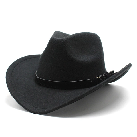 Chapeau De Cowboy Occidental En Feutre De Laine À Bord Large Style Rétro Vintage Boucle De Ceinture Unisexe Fedora