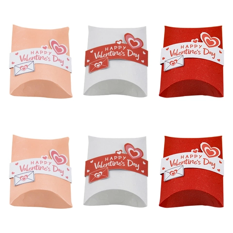 Happy Valentine's Day Pillow Gift Box Paper Candy Packaging With Heart Pattern Cardboard Box For Wedding Party Favor