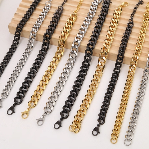 Pulsera De Cadena Cubana De Acero Inoxidable Para Hombres Hip Hop Moda Pulido De Seis Caras Joyería Simple Estilo Punk