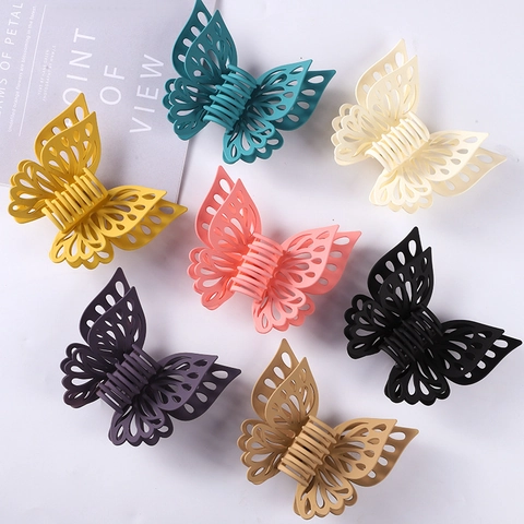 Butterfly Hair Claw Clips Hollow Double Layer Matte Plastic Large Candy Color Korean Style Hair Clamps For Women