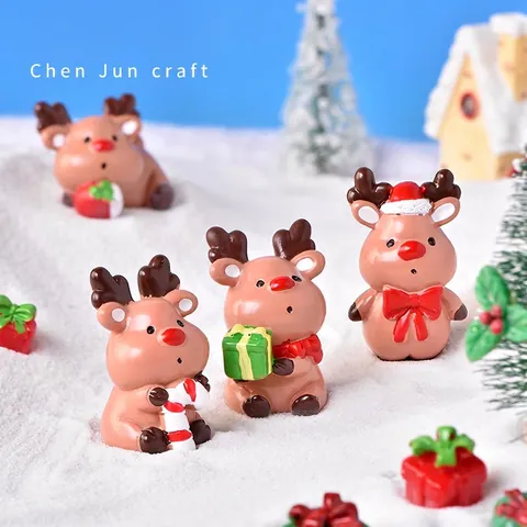 Figuras de Renos de Navidad en Miniatura Adornos de Resina para Micro Paisaje DIY Bonsai Jardín Escena de Nieve Decoración