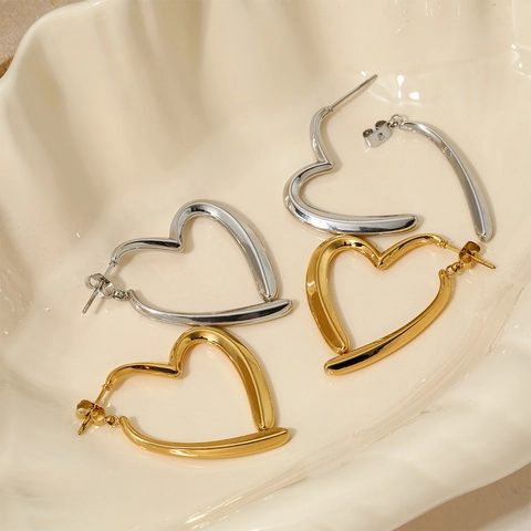 Hart Ring Oorbellen Voor Dames Roestvrij Staal Gepolijst Gekruist Ontwerp Mode Minimalistisch Hartvormige Sieraden Cadeau