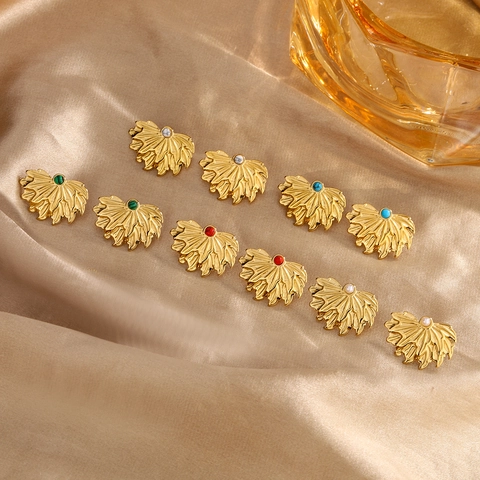 Orecchini A Lobo Foglia Vintage Placcato Oro 18K Acciaio Inossidabile Con Turchese Perla Artificial Forma Ventaglio Gioielli Donna