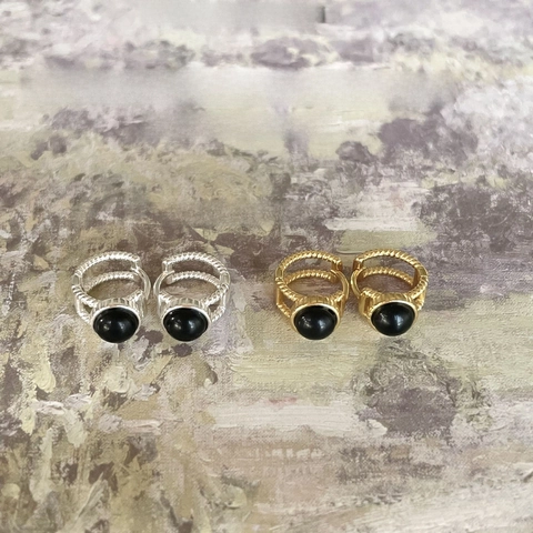 Pendientes De Plata De Ley 925 Ágata Negra Vintage Francés Cuerda Trenzada Redondo Geométrico Minimalista Joyería Mujer