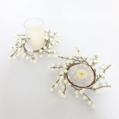 Couronne D'Anneau De Bougie Aux Baies Blanches Artificielles Décoration D'Hiver Noël Thanksgiving Mariage Centre De Table Style Nordique Rustique