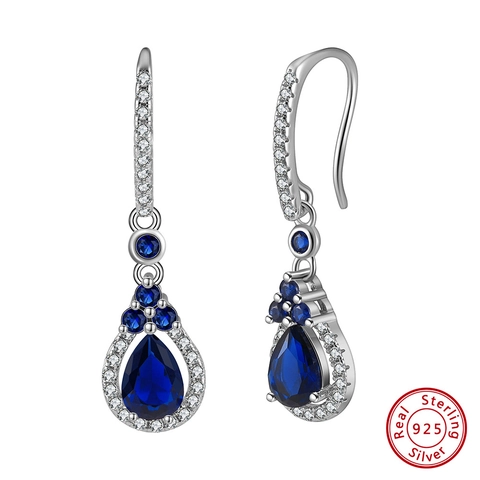 Orecchini Pendenti in Argento Sterling 925 Blu a Goccia d'Acqua per Donna Eleganti con Strass Intarsiati a Forma di Pera per Matrimonio Festa