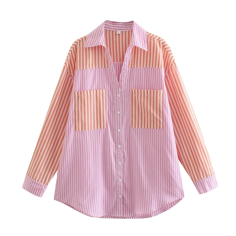 Chemise À Rayures Color Block En Coton Et Short À Taille Élastique Pour Femme Tenue Décontractée Streetwear