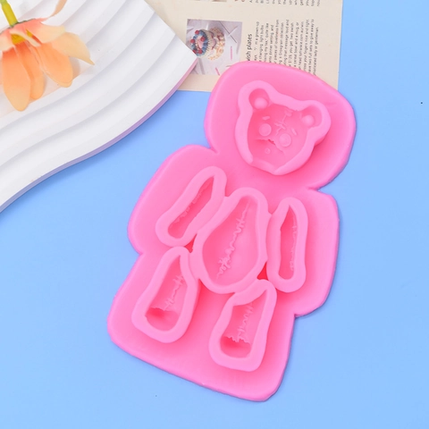 Bear Silicone Mold For Cake Decorating Chocolate DIY Handmade Candle Soap Plaster Bearbrick Style Split Design
