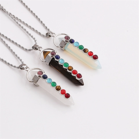 7 Chakra Heilkristall Anhänger Halskette Mit Silberfarbener Kordelkette Naturstein Spiritueller Schmuck Für Damen