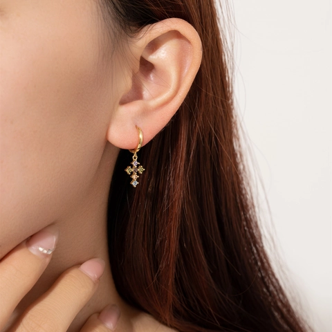 Orecchini a Cerchio con Croce in Argento Sterling 925 per Donna Strass Intarsiato Oro Argento Placcato Pendenti Gioielli Moda Regalo