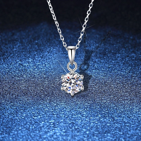 925 Sterlingsilber Moissanit Anhänger Halskette Für Damen Klassisch Sechs Zacken Ein Karat Rund Labor Diamant Schlüsselbein Kette Schmuck