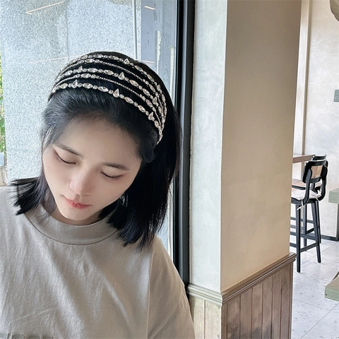 Luxury Multi-Layer Rhinestone Headband For Women Silver Color Alloy Crystal Hair Hoop Bridal Wedding Hair Accessories
