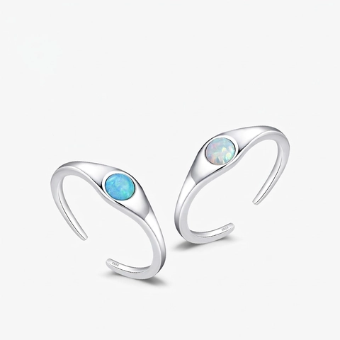 925 Argento Sterling Tondo Opale Aperto Anello per Donna Minimalista Vintage Stile Francese Regolabile Anello Dito Gioielli Regalo