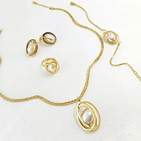 Collana Bracciale Orecchini Anello Gioielli In Acciaio Inossidabile Placcato Oro Per Donna Finta Turchese Perla Artificial Boho Vintage