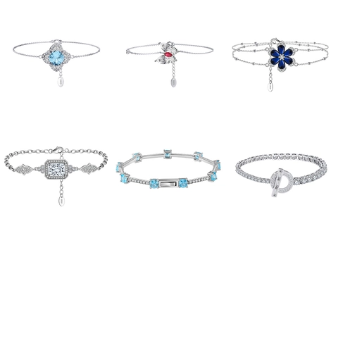 Bracelet En Argent Sterling 925 Pour Femmes Zircone Cubique Étincelant Ajustable Luxe Fleur Papillon Bijoux Géométriques