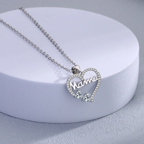 Mama Dreamy Heart Pendant Necklace Copper Platinum Plated Hollow Cubic Zirconia Jewelry Gift For Women Elegant