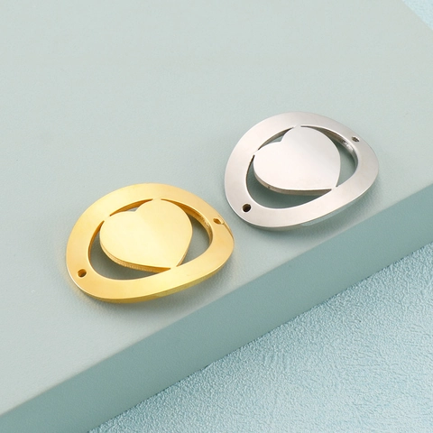 Dijes Conectores Ovalados De Corazón Hueco De Acero Inoxidable Para Hacer Joyería DIY Pulsera Collar Accesorios Oro Plata
