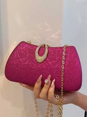 Women Glitter Evening Clutch Bag Rhinestone Clasp Metal Chain Shoulder Crossbody Handbag Wedding Party Banquet Elegant