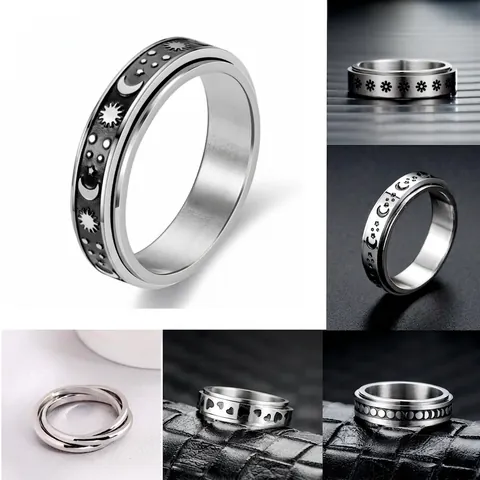 Spinner Ring Titanium Steel Stress Relief Rotatable Star Moon Sun Heart Daisy Engraved Band Ring For Men Women Unisex Fashion