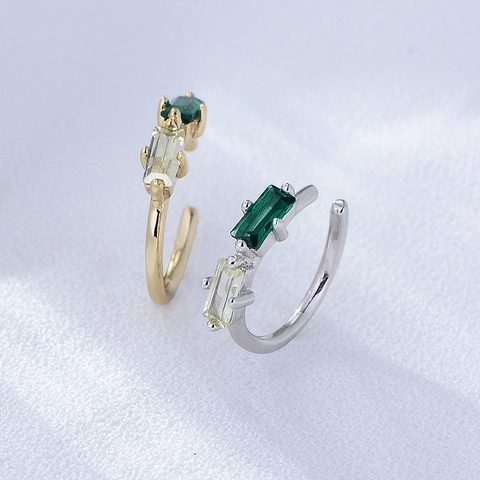 925 Sterling Silver Ear Cuff Rectangular Emerald Green Zirconia Clip On Earrings French Style Non Pierced Jewelry For Women